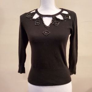 Forever 21 Black Cut-Out Jeweled Sweater